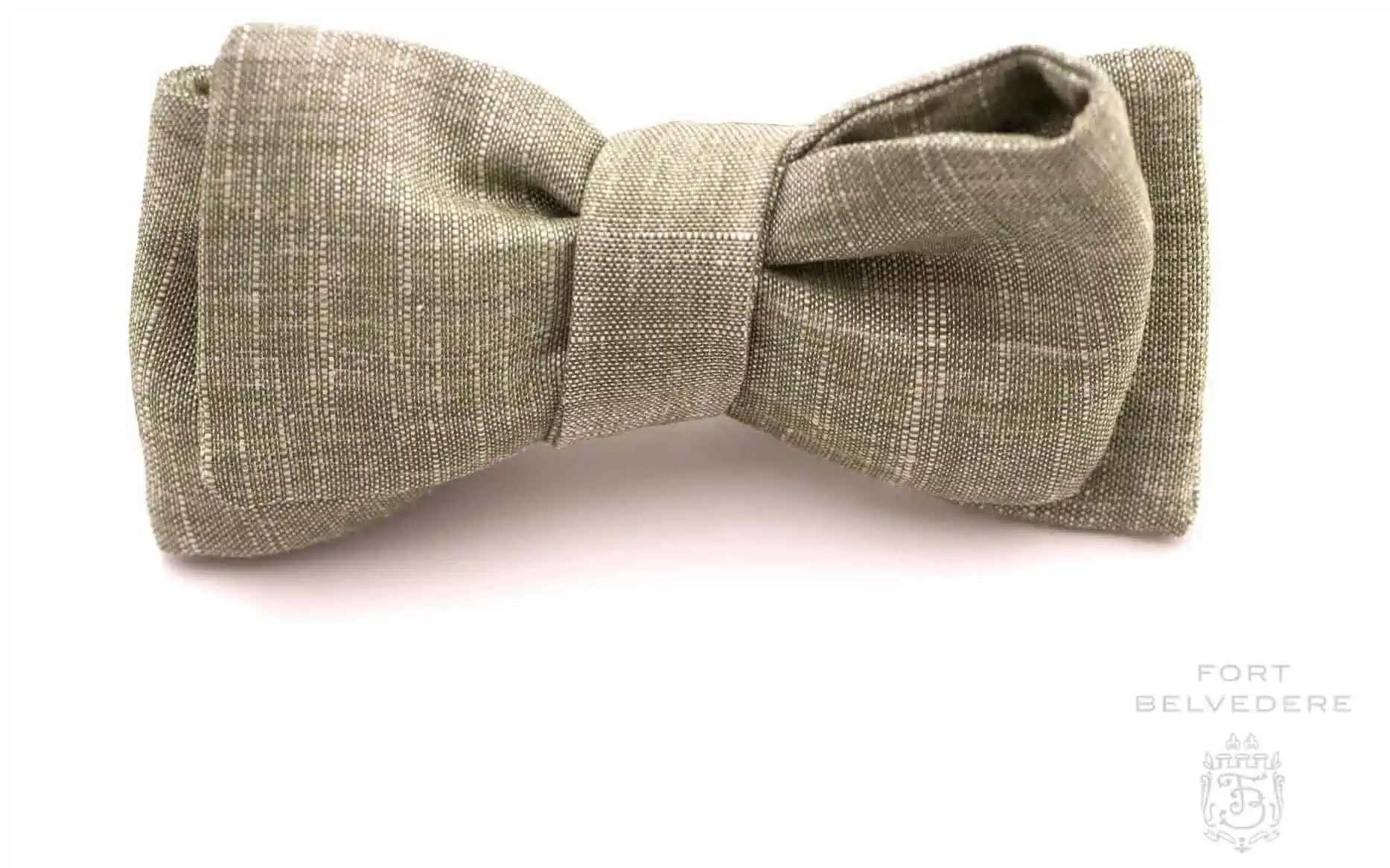 Asymmetrical Bow Tie in Solid Olive Green Textured Wool Linen Blend