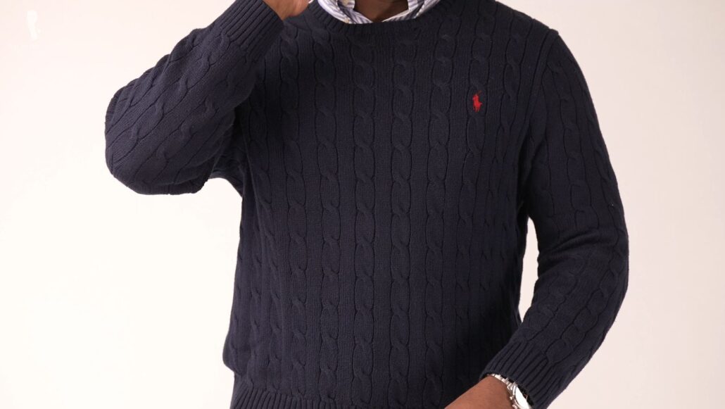 Kyle's simple and timeless Ralph Lauren navy sweater