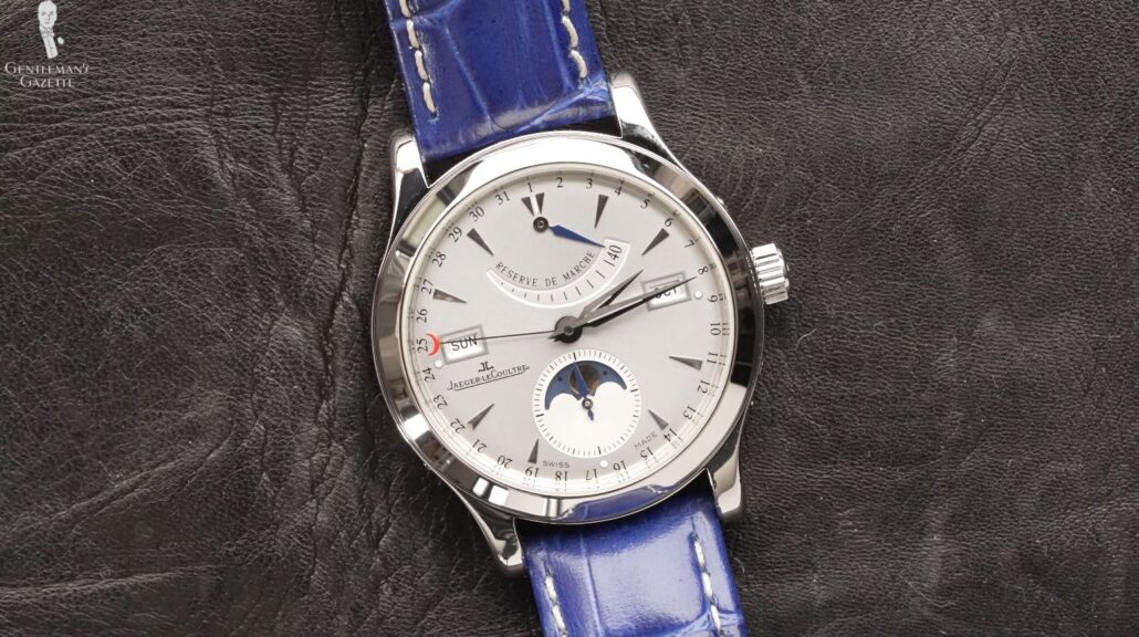 Additional calendar details may also be included on a watch, such as this model from Jaeger-LeCoultre.