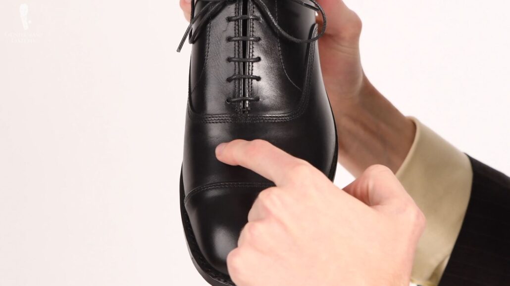 A black pair of cap-toed Oxfords is usually the choice for a first pair of bespoke shoes