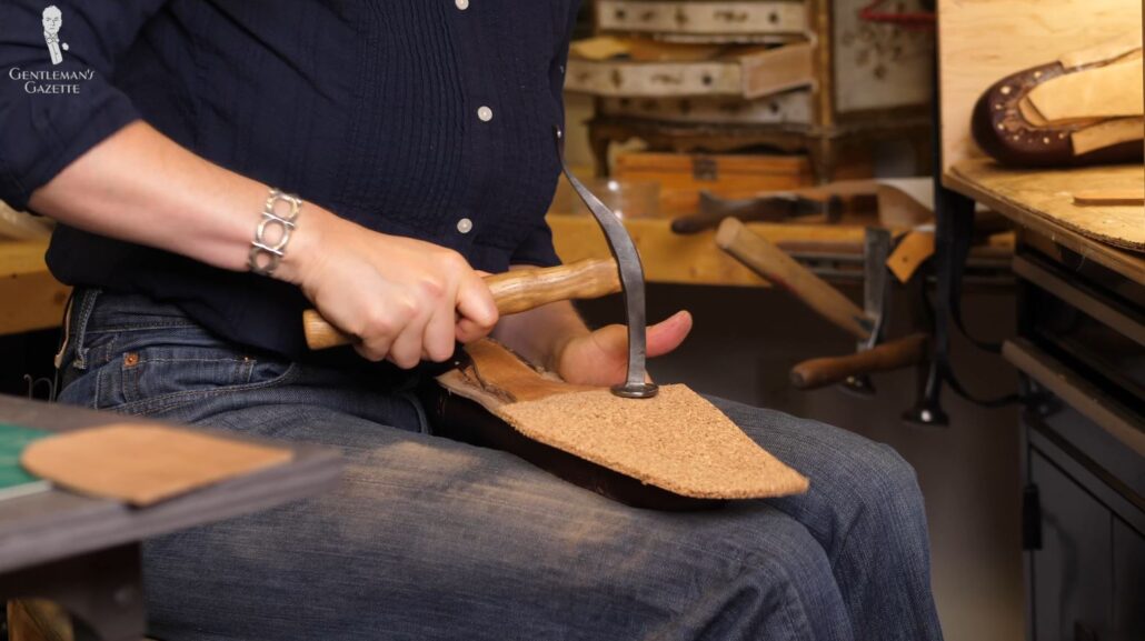 Here, she uses cork for the outer sole