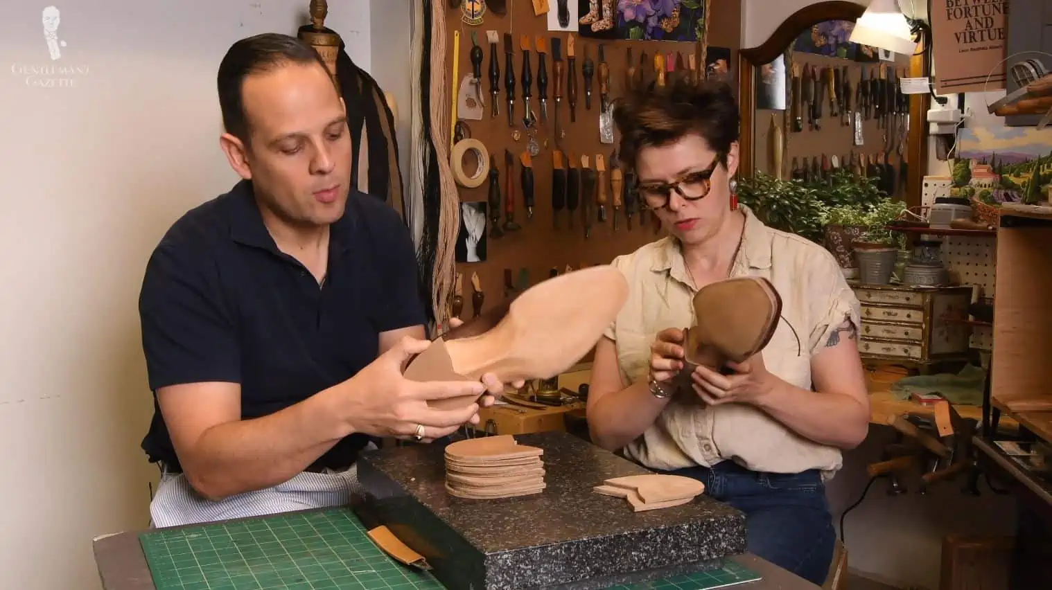 Raphael and Amara discuss the finer details of the bespoke shoe