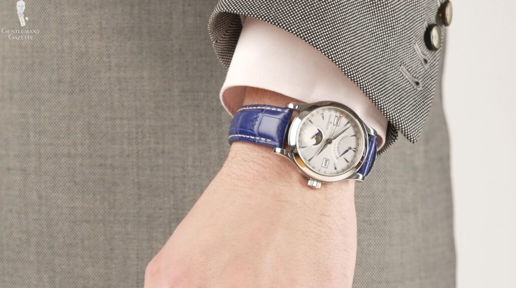 The moonphase feature on a watch adds a unique touch to an outfit