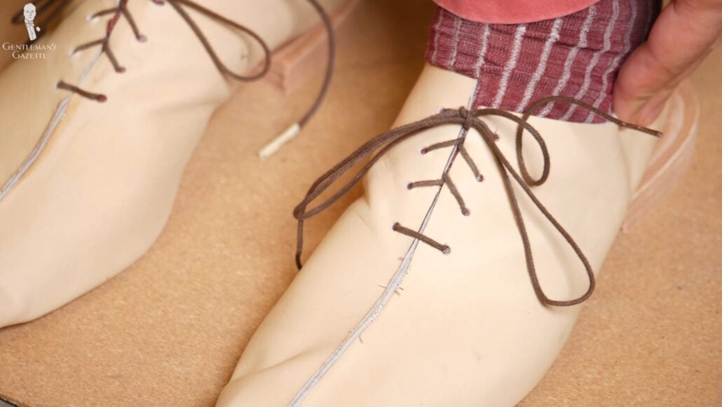 Trial Shoe Raphael's trial shoes (Pictured: Shadow Stripe Ribbed Socks Burgundy and light grey from Fort Belvedere)