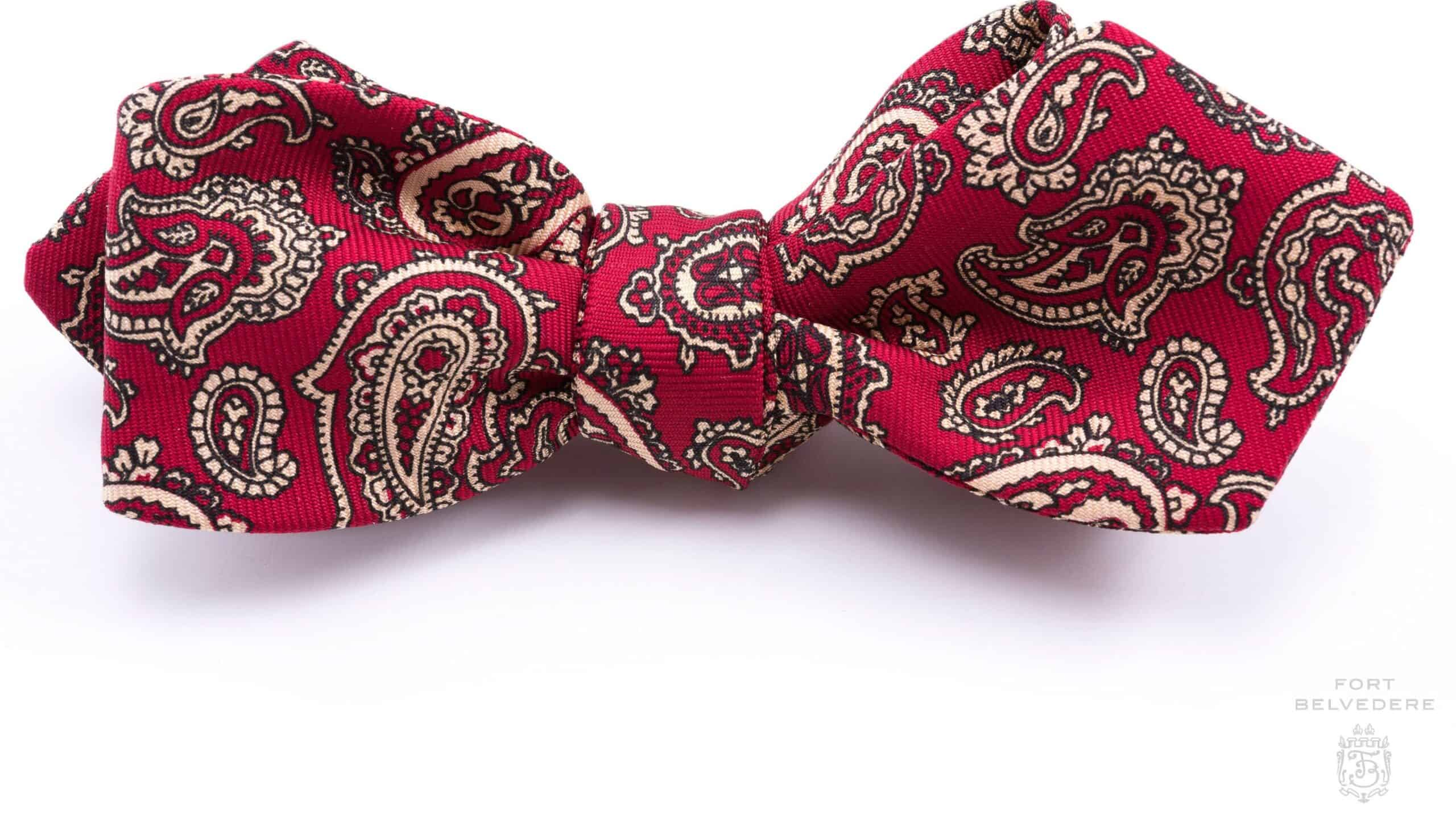 Ancient Madder Silk Paisley Bow Tie in Red and Buff