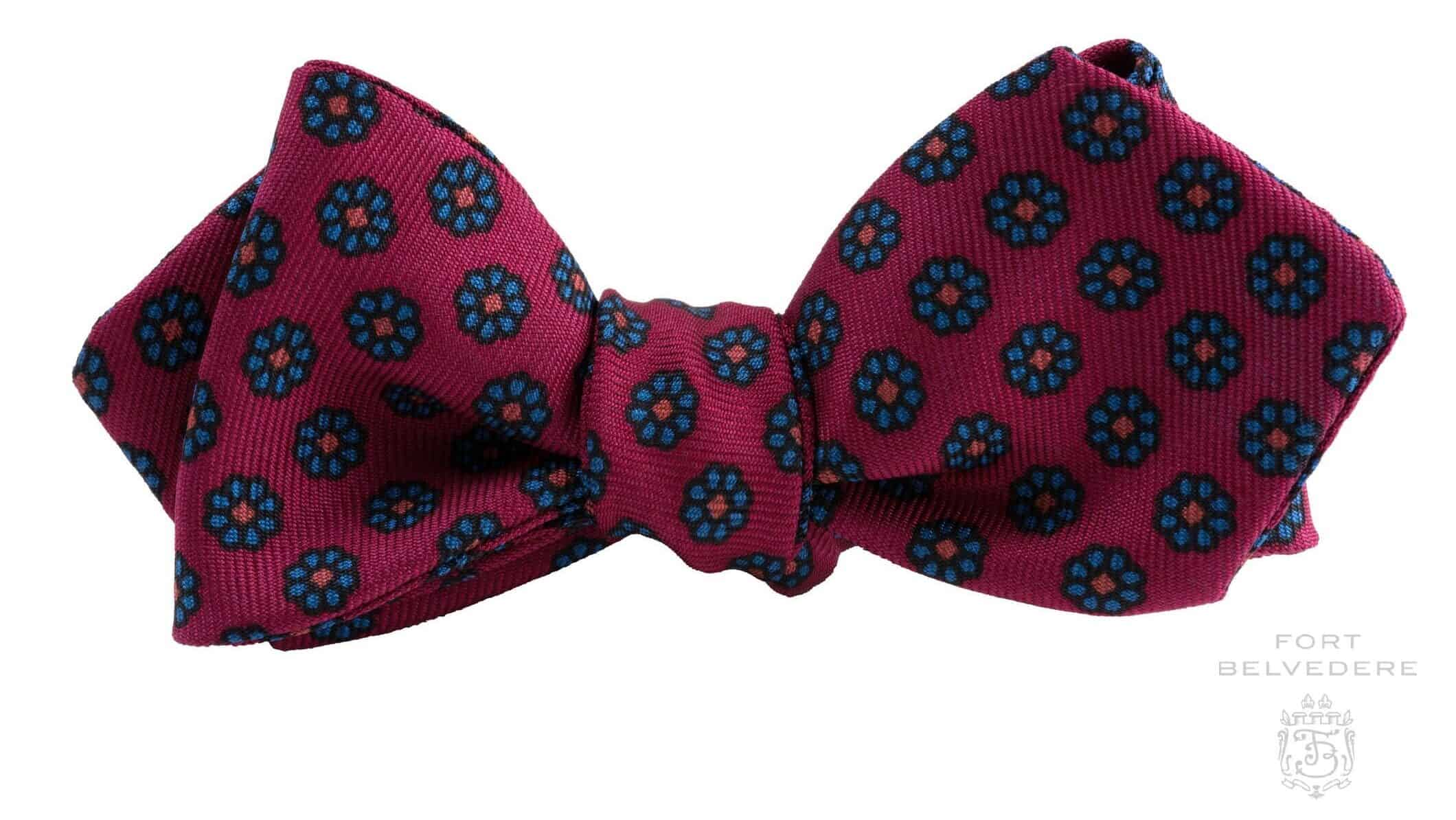 Bow Tie in Soft Ancient Madder Silk with Red Macclesfield Neats Micropattern