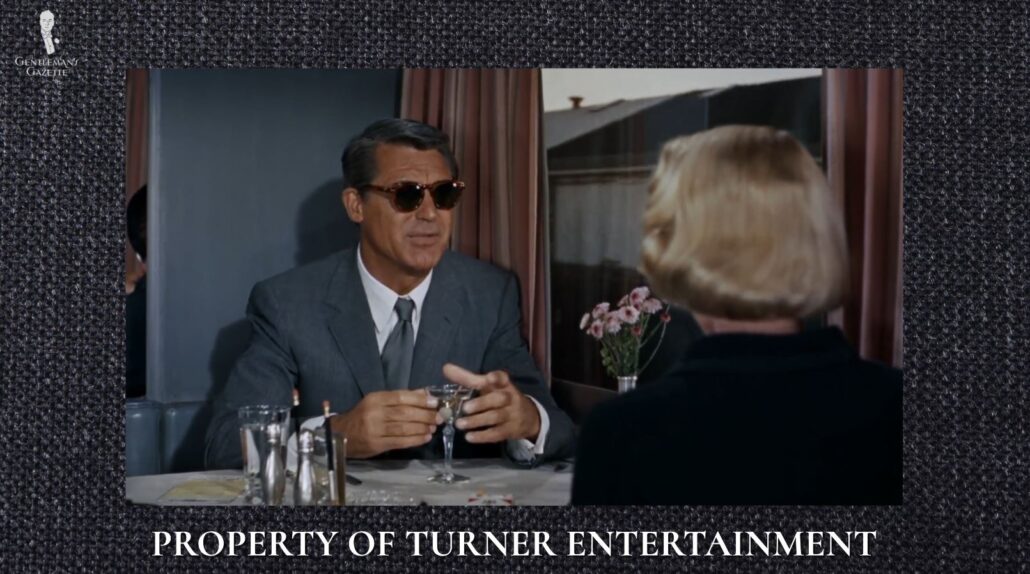 Here, we see Cary Grant in North by Northwest (1959) donning a pair of Panto style sunglasses [Image Credit: Turner Entertainment]