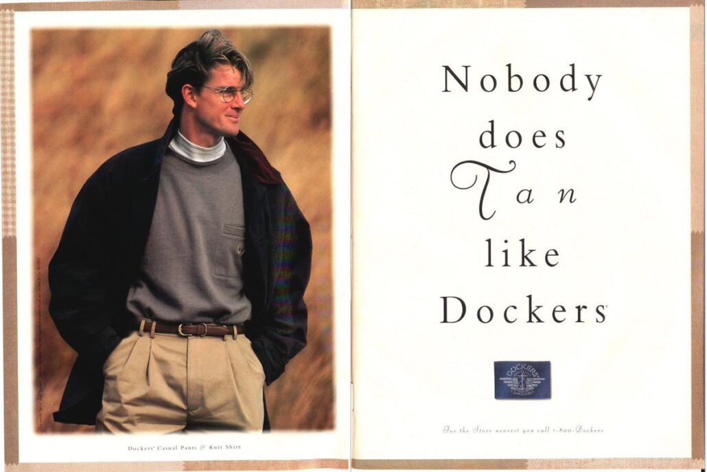 A vintage advertisement for Docker's khaki pants