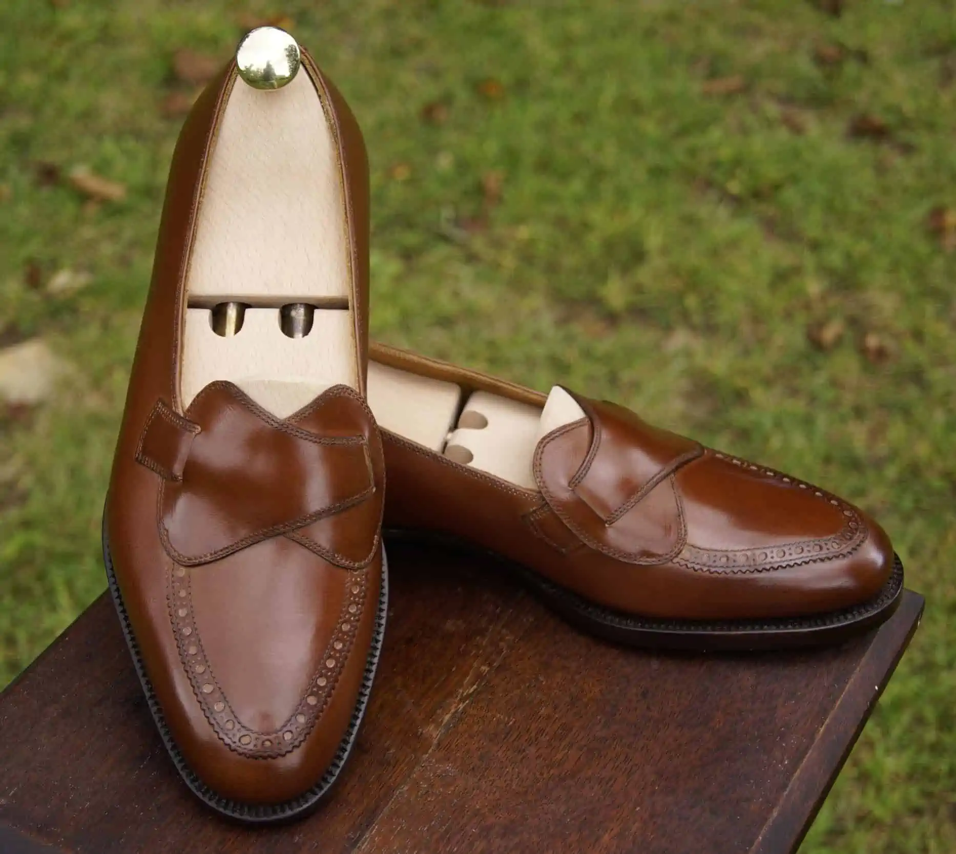 Francis Waplinger bespoke butterfly loafers in brown calfskin