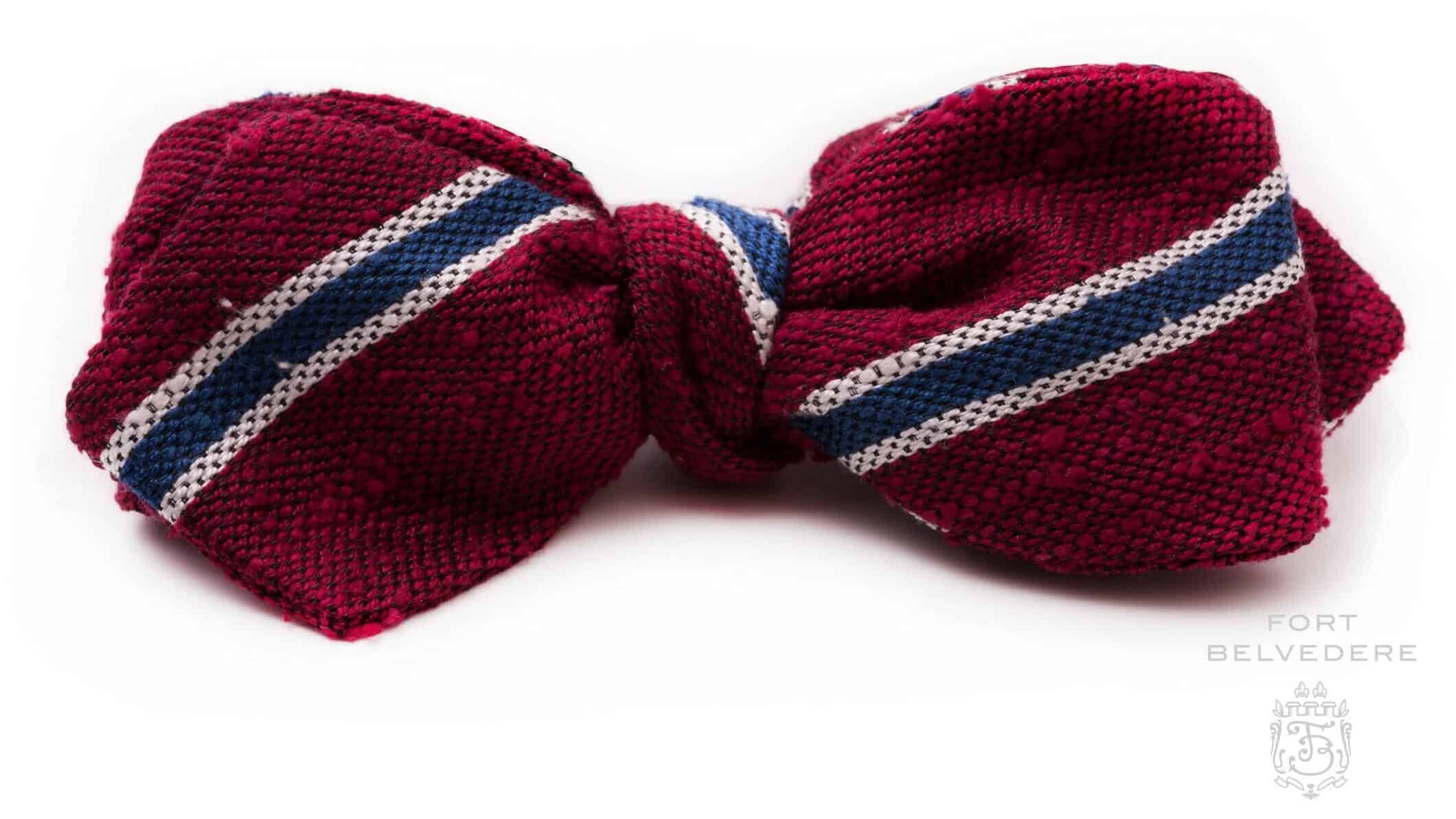 Shantung Silk Striped Two Tone Bow Tie Dark Red, Blue White - Fort Belvedere