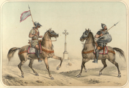 Two medieval Spanish Visigoths riding horses