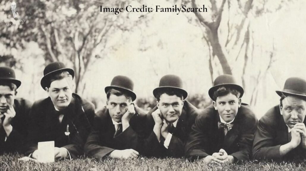 Gentlemen in bowler hats [Image Credit: FamilySearch]
