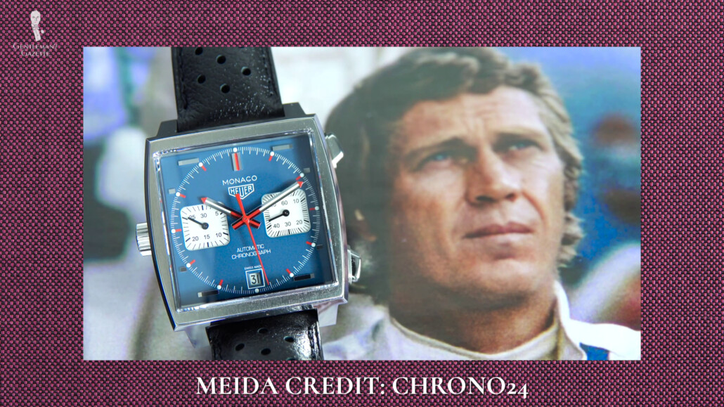 Steve McQueen wore the Heuer Monaco to pay homage to Jo Siffert. [Image Credit: Chrono24]