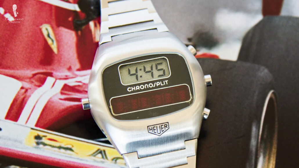 The Heuer Chronosplit is a digital chronograph with dual LCD and LED displays.