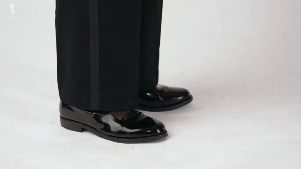 Tuxedo trousers don't have cuffs.