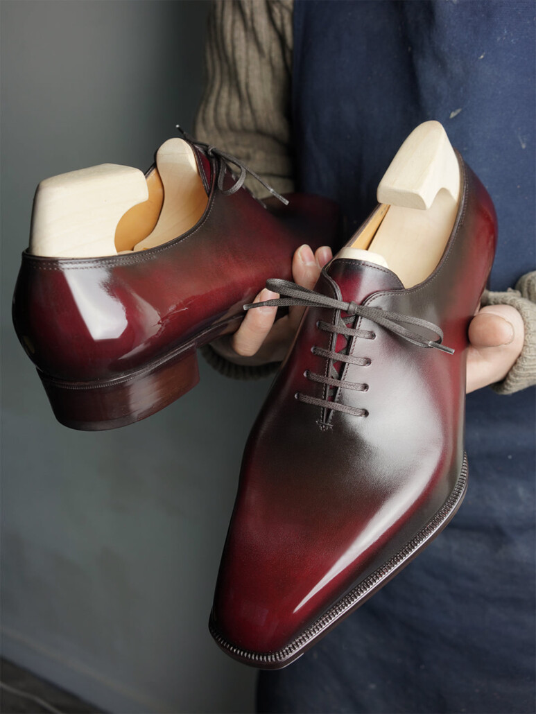 Yohei Fukuda seamless wholecut shoes in burgundy
