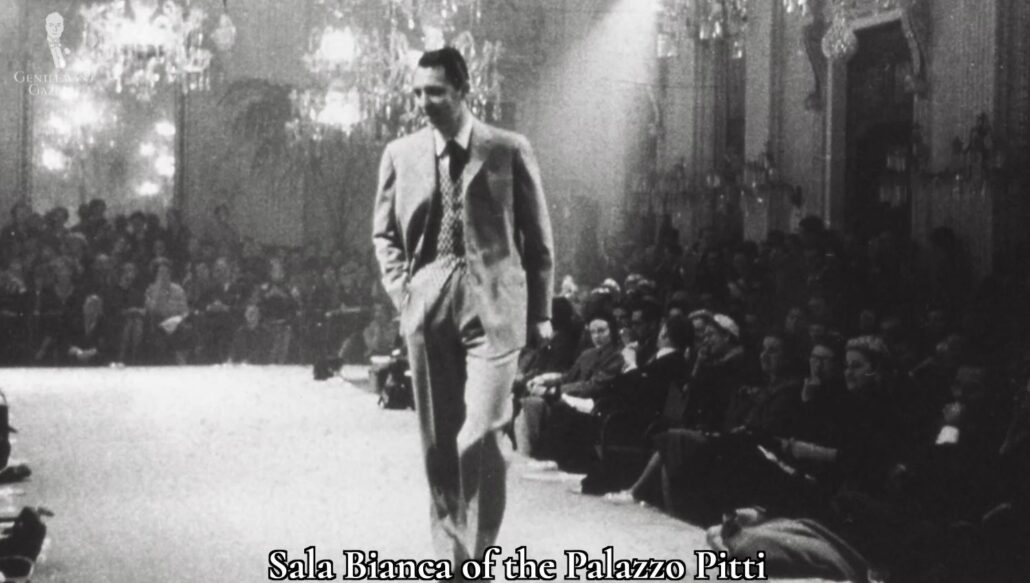 In 1952, Brioni hosted the first modern men's fashion show in the Sala Bianca of Palazzo Pitti [Image Credit: Brioni]