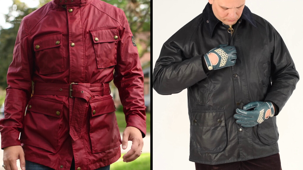 Belstaff and Barbour are heritage brands that have been iconic options for waterproof waxed coats.