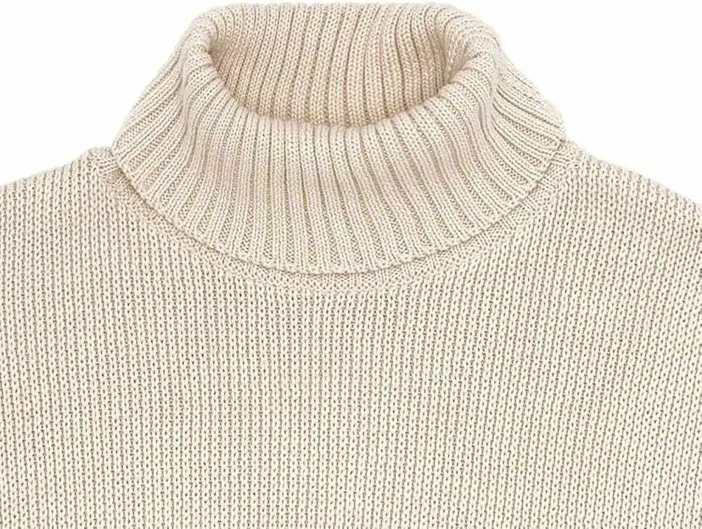 Cotton creates an interesting texture when knitted into a turtleneck