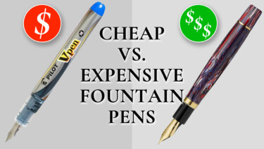 A cheap Pilot fountain pen and an expensive Montegrappa fountain pen, side by side