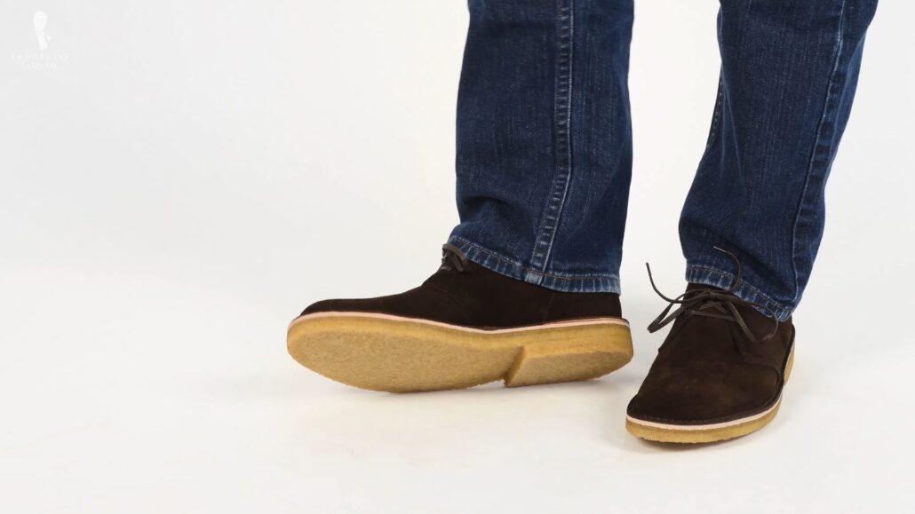 The desert boot has crepe rubber soles as shown here