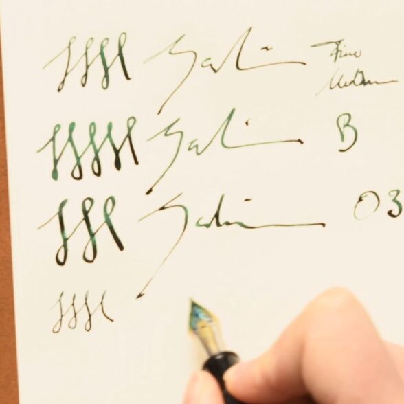 A comparison of pen strokes with varying widths depending upon the nib size