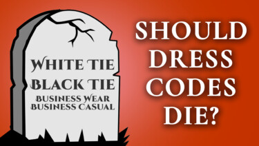 A cartoon gravestone displaying the names of dress codes--do they deserve to die?