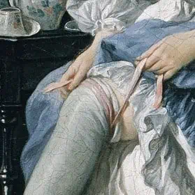 A painting depicting white stockings tied into place with ribbon