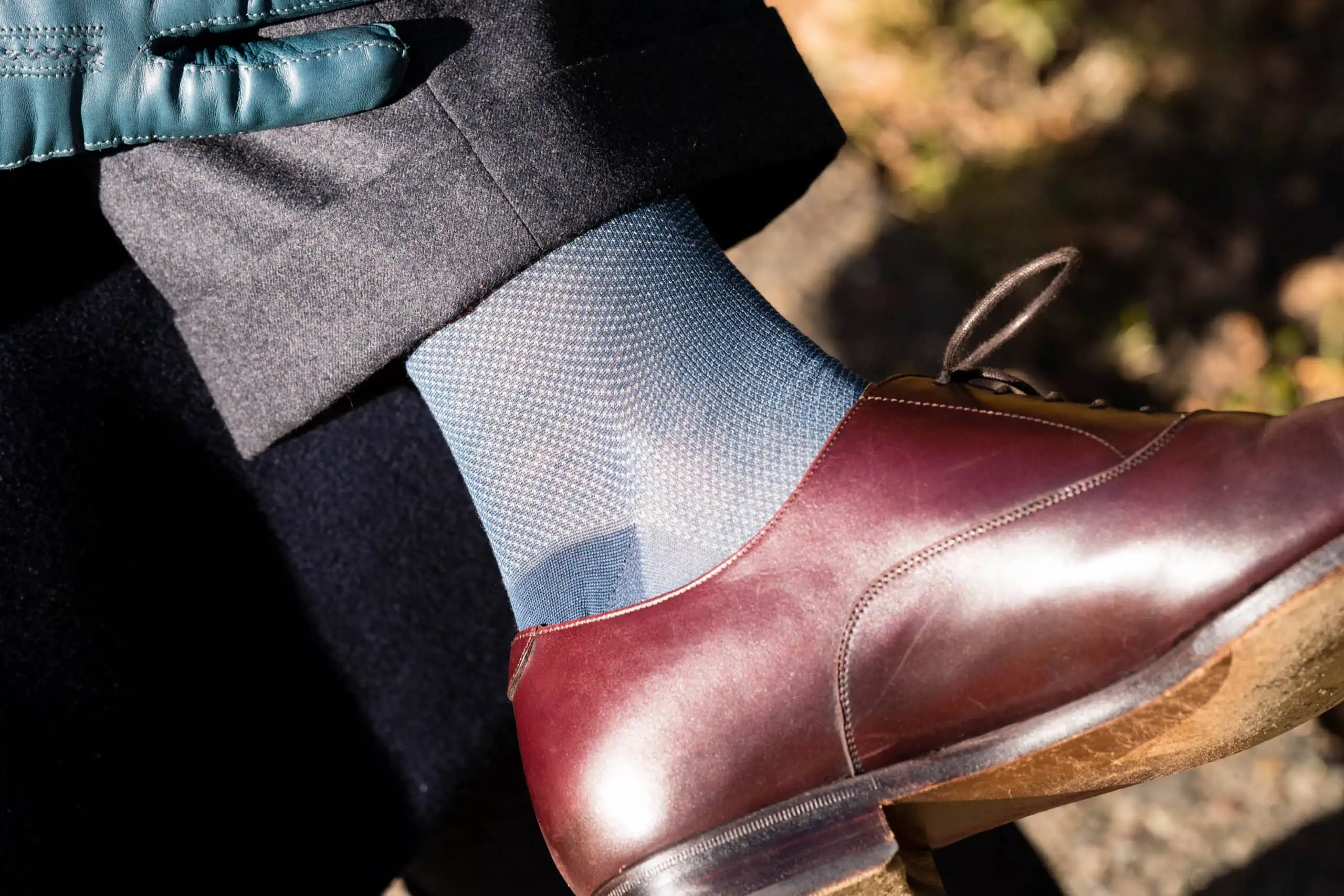 A photo of prussian blue socks