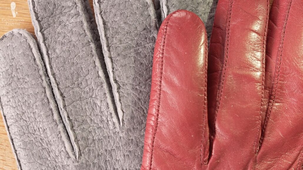 Peccary leather has a matte finish and an almost chalky appearance.
