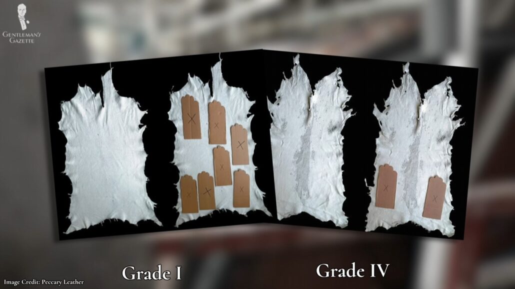 The skins will receive their grade depending on the defects found in each quadrant.
