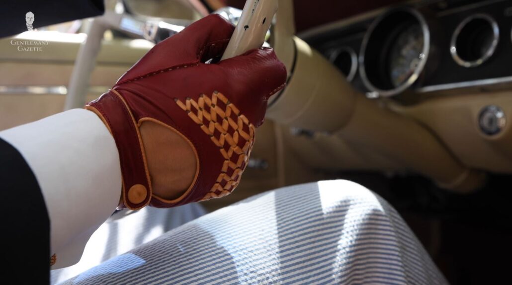 Racing Red and Sand Driving Gloves in Lamb Nappa Leather from Fort Belvedere