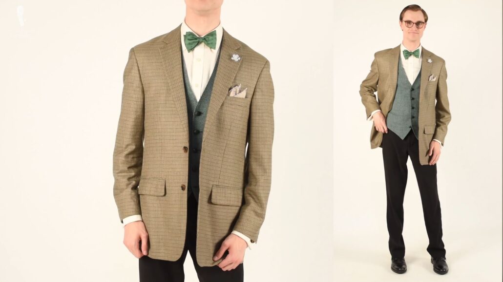 Preston combines shades of brown, blue, and green in this ensemble – fall-appropriate for sure!