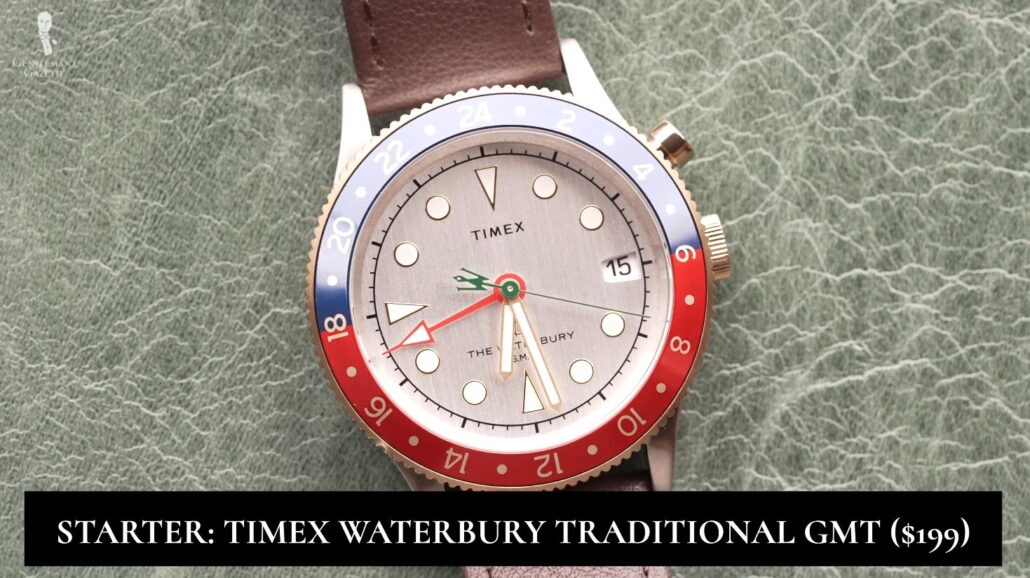 The Timex Waterbury GMT watch retails under $200