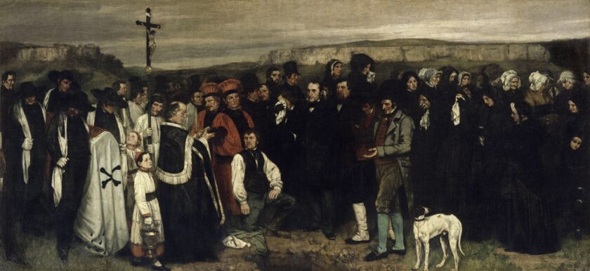 A painting of a 19th century funeral 