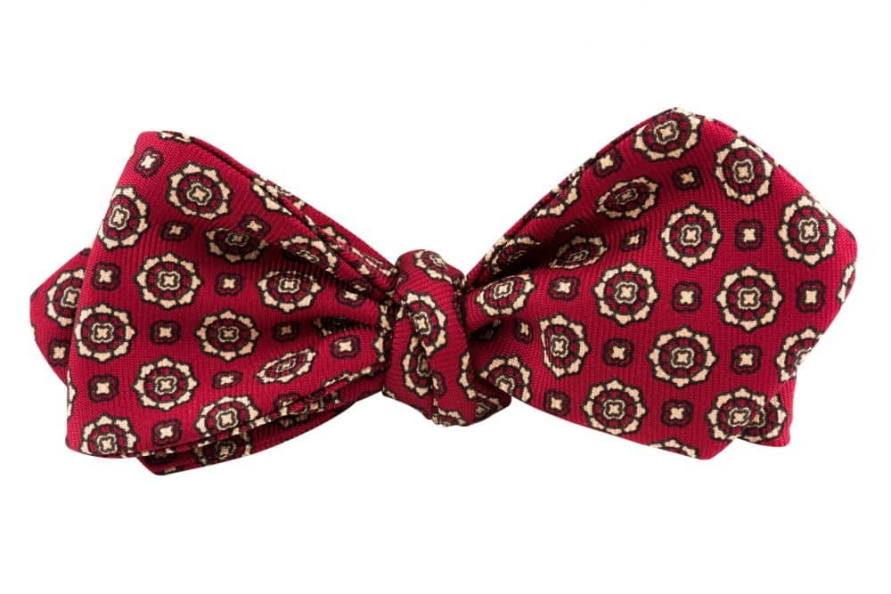 Ancient Madder Silk Bow Tie in Red and Buff Macclesfield Neats - Fort Belvedere