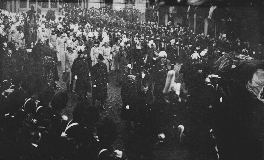 A photograph depicting the funeral procession of Queen Victoria. 