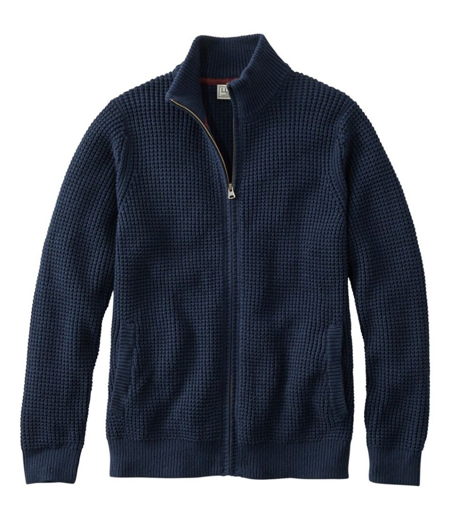 L L Bean presents a navy zip up sweater