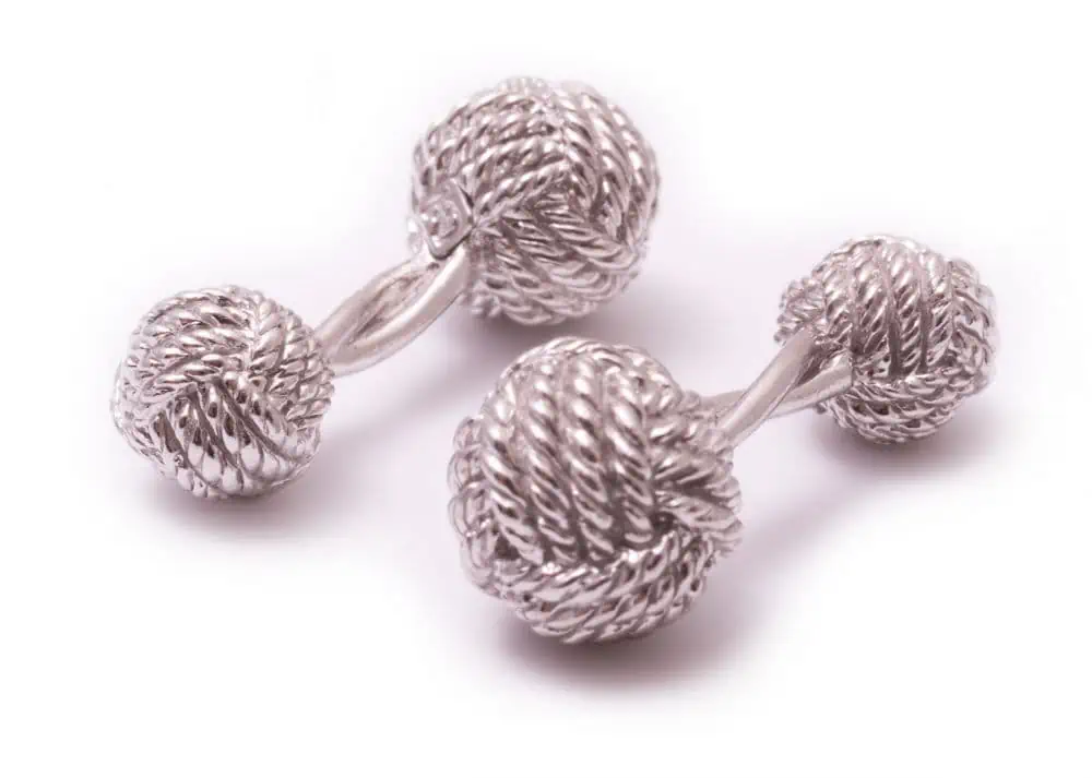 Monkey Fist Knot Cufflinks in Platinum Plated Sterling Silver by Fort Belvedere