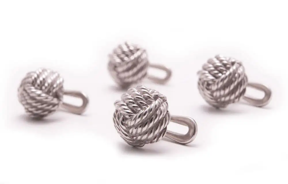 Platinum Evening Shirt Studs with Monkey Fist Knots in Sterling Silver by Fort Belvedere