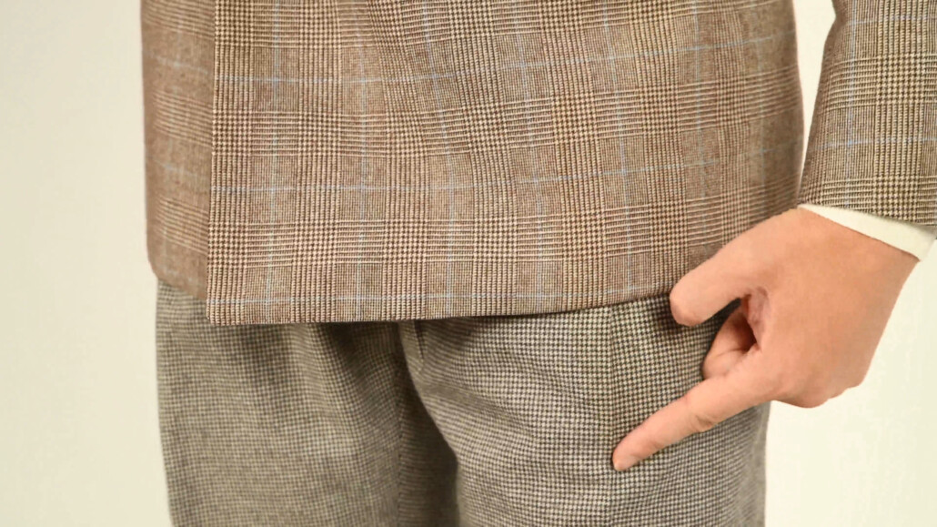Raphael demonstrates two different scales of houndstooth in his pants and jacket