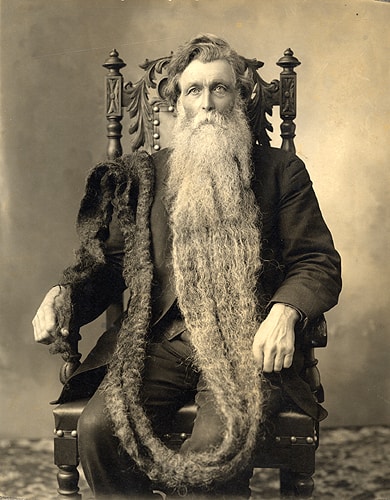 A photograph of a man with an extremely long beard