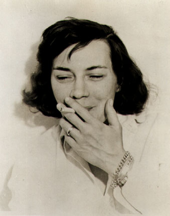 A photograph of Patricia Highsmith