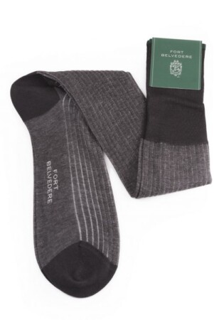 Shadow Stripe Ribbed Socks Charcoal and Light Gray Fil d'Ecosse Cotton - Fort Belvedere