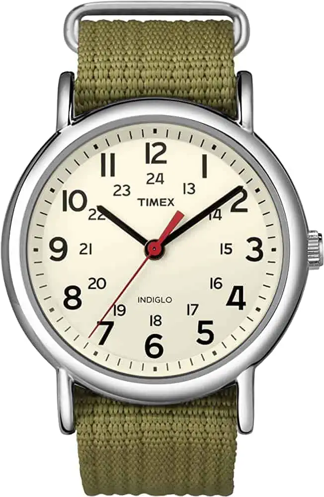 The Timex Weekender is an especially iconic watch when worn with a classic Nato strap