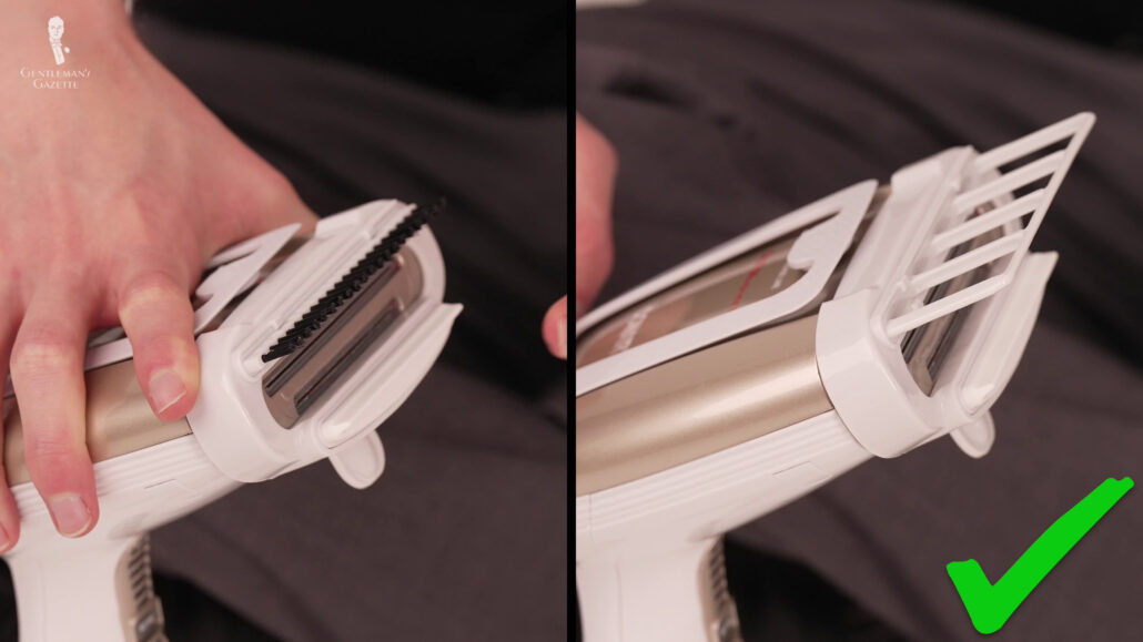 The head attachment of the ConAir steamer can also incorporate a brush or spacer.