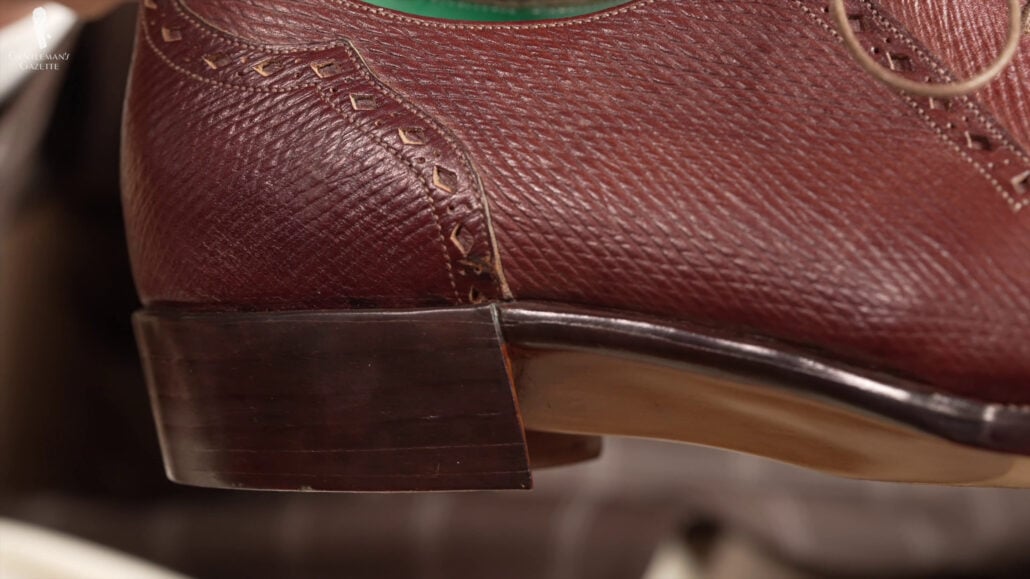 The Shape Of The Shoes Heel Really Just Makes It Look Great The heel of Raphael's bespoke shoes.
