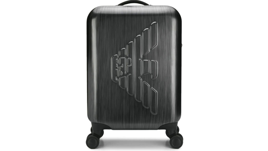ABS carry-on bag with an oversized, embossed eagle by Armani.