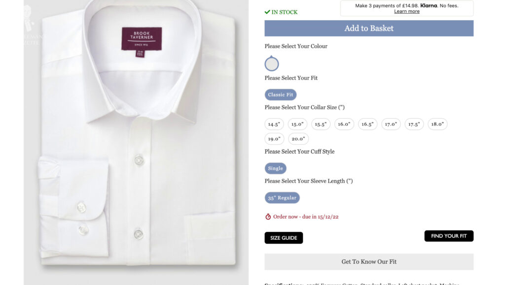 White button-down classic shirt from Brook Taverner