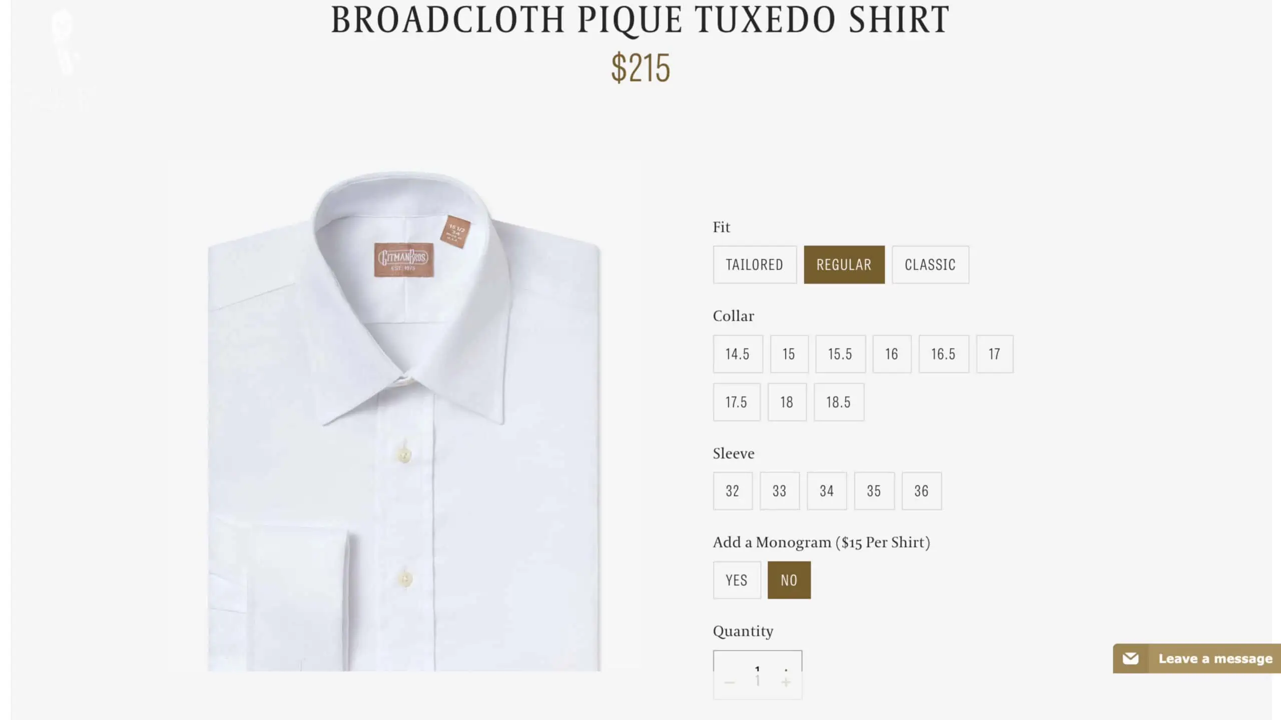 White Pin Point Broadcloth Pique Tuxedo Shirt from Gitman Bros.
